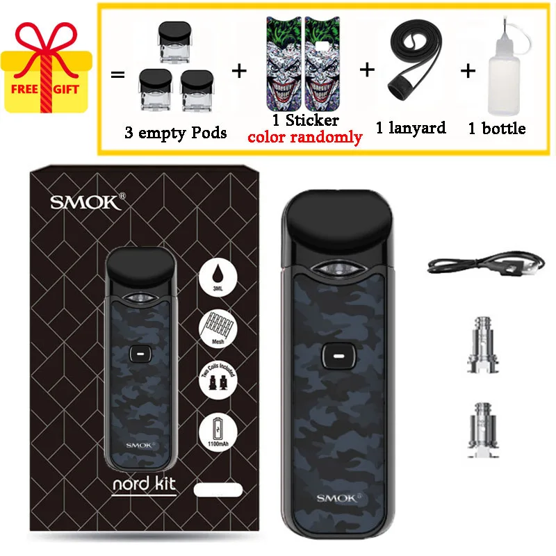 Black Camouflage Стартовый набор Smok Nord Pod, аккумулятор 1100 мАч, 3 мл, форсунка картриджа, катушка Nord Mesh, электронная сигарета, испаритель - Цвет: Black Camouflage