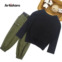 Одежда для подростков, девочек толстый свитшот и штаны, костюм для детей модная одежда для девочек брюки карго одежда для больших девочек, зимнее Повседневные комплекты одежды для девочек
