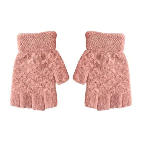 Pink Зимние женские модные вязаные варежки на пол пальца для Хеллоуина, теплые перчатки для рук, рождественские подарки - Цвет: Pink