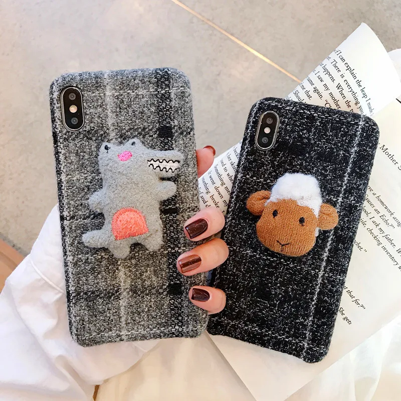 

Cloth Texture Soft case For iphone 11 11pro 11proMax XR X Xsmax 7 8 6 6s plus Case Canvas Grid 3D crocodile doll Phone cases