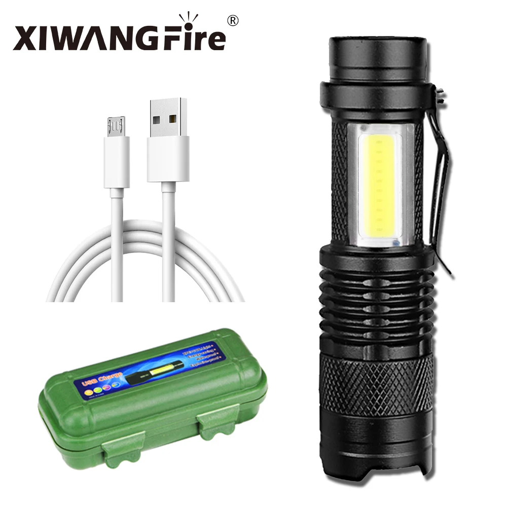 Mini Q5 LED COB flashlight USB rechargeable work flash Torch light Lamp penlight 