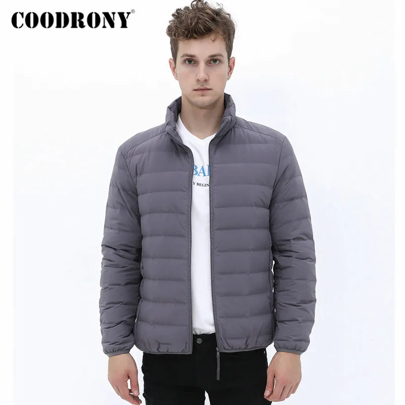 Бренд COODRONY, пуховик на утином пуху, мужская зимняя куртка, пальто с карманами на молнии, Классическая мода, повседневное теплое пальто со стоячим воротником 98020