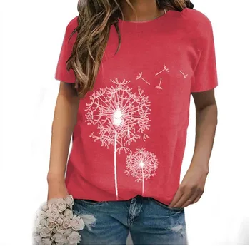 

2020 Dandelion Printing Round Neck T-shirt Short Sleeve Leisure Loose Jacket Flower Pattern Tees Print Tops
