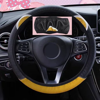 

For 37-38cm Diameter Steering Wheel Cover For All Seasons Clean Universal Cute Carbon Fiber Look Cat Ear