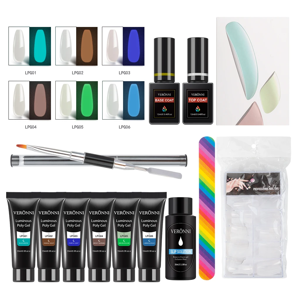 

Neon Poly Gel Nails Gel Fluorescence Quick Building Acrylic 6 Colors Poly Nail Gel Extension Gel Bright for Nail Art Design