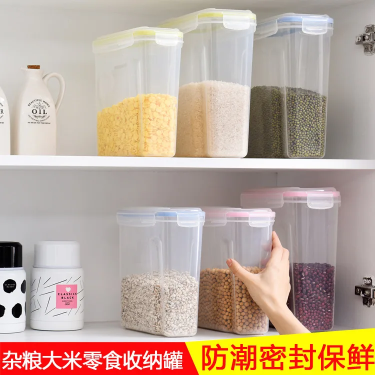 

Hot Selling Japanese Style Lock Rectangular Sealed Jar Kitchen Storage Box Grains Plastic with Cap Storage Jar New Style