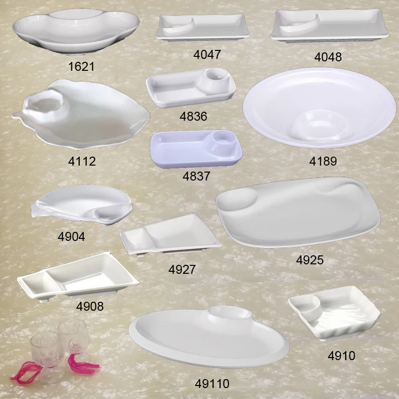 

white Imitation Porcelain 100% Melamie Tableware Restaurant Tlate With Seasoning Lattice Sashimi Dish