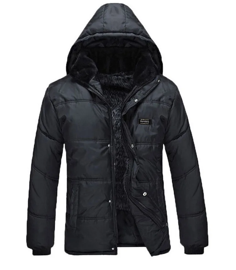 New Style Middle-aged Hooded Cotton-padded Clothes Men Solid Color plus Velvet Winter Coat Daddy Clothes Warm Loose-Fit Cot