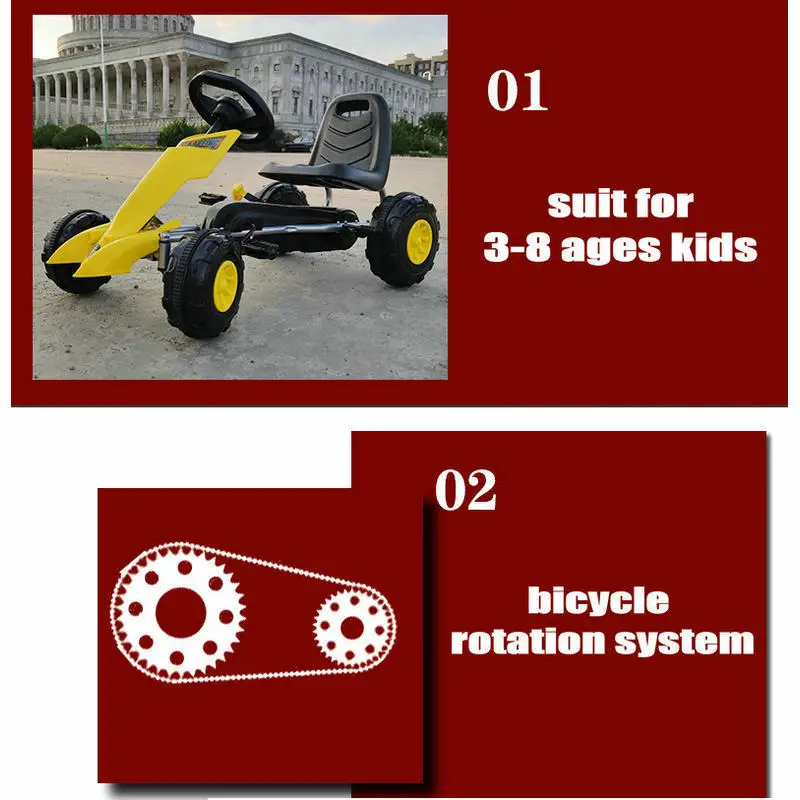 Дети 4 колеса езды на автомобиле с гоночным рулем, от 3 до 8 лет дети Веломобиль с ручным тормозом