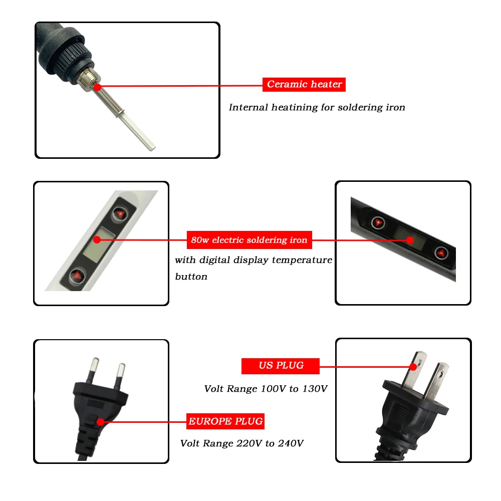 80W Adjustable Temperature LCD Digital Electric Soldering Iron 110V 220V Multifunctional Welding Repair Tool hot air rework station