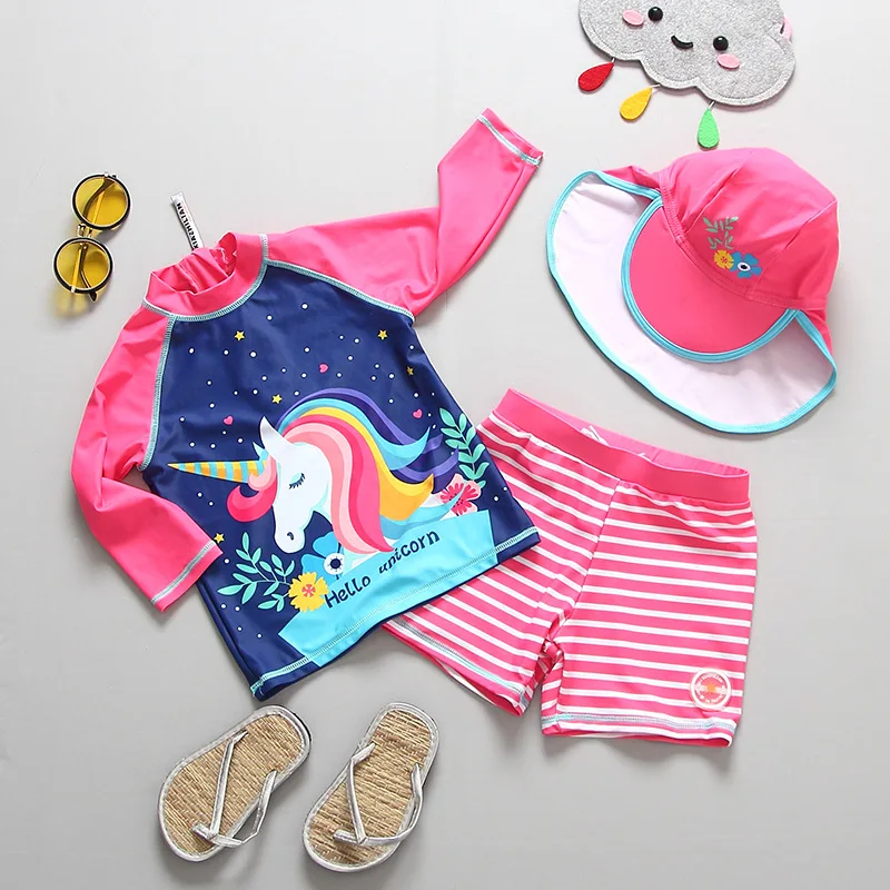 

UPF50+ Girls Swimsuit 3pcs/set Girls Unicorn Swimwear For Children Unicorn Floating swimsuit Infant Baby Surfing suit-SW363