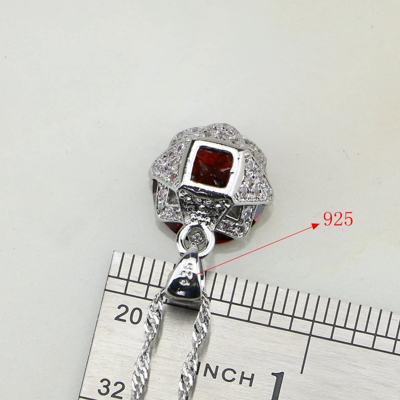 Bridal Crystal Jewelry Sets Dark Red Cubic Zirconia White Zircon Sterling Silver 925 Bridal Wedding Jewelry Sets Earrings/Pendant/Necklace/Ring For Women