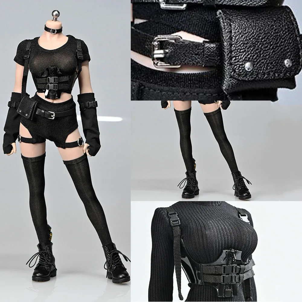 

1/6 Scale Female Soldier Figure Accessory Short Pants Suspender Oversleeve Stocking Shoes Bright Black Strap Model