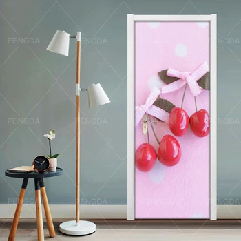 

3d Door Sticker Self Adhesive Fruit Cherry Home Decoration Waterproof Print PVC Poster Wall Art Picture Suit For Children Room