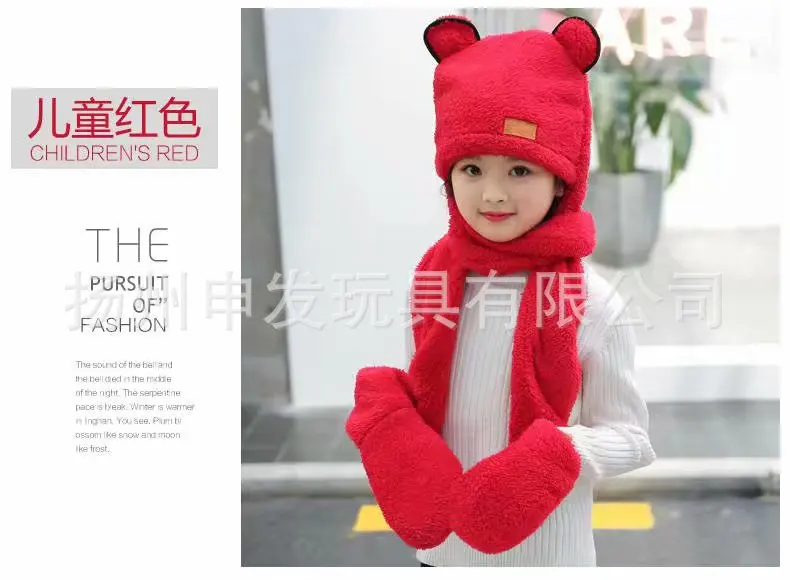 Зимний шарф в Корейском стиле, шапка, перчатки, три части, цельный, теплый, толстый, коралловый бархат, ci 【xiu】, ремесла, kuan