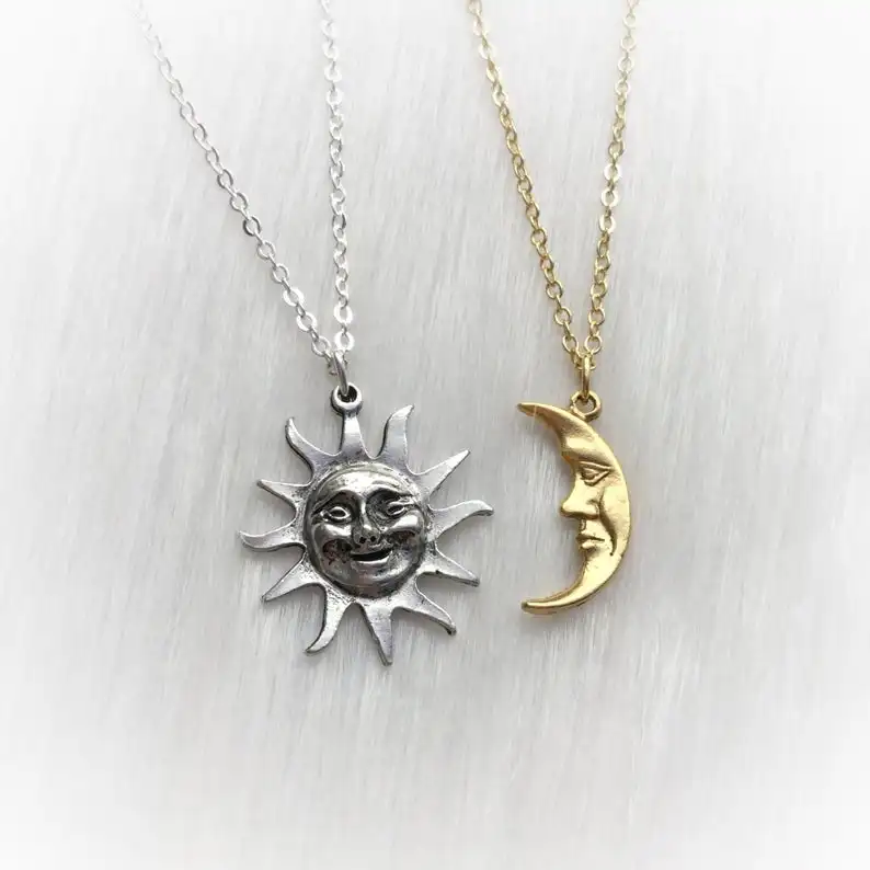 Sun and Moon Friendship Soul Mate Necklaces, Vintage Style Faces,Moon and Sun Necklace Set 