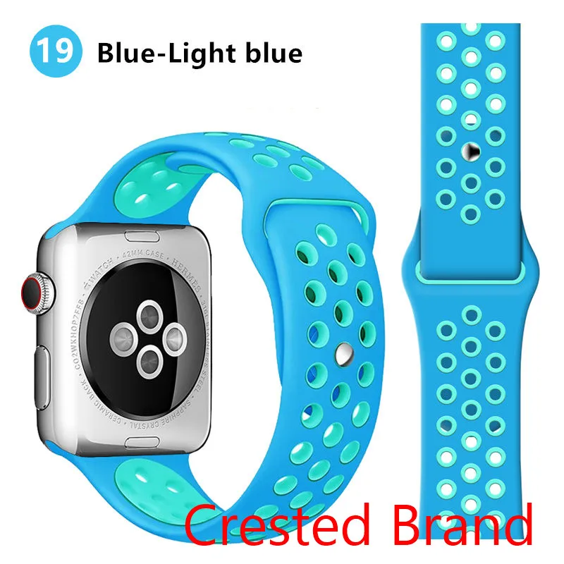 blue light blue 19 Силиконовый ремешок для Apple watch band 44 мм/40 мм iWatch band 42 мм/38 мм дышащий спортивный ремешок для часов Браслет Apple watch 5 4 3 2 1 - Цвет ремешка: blue light blue 19