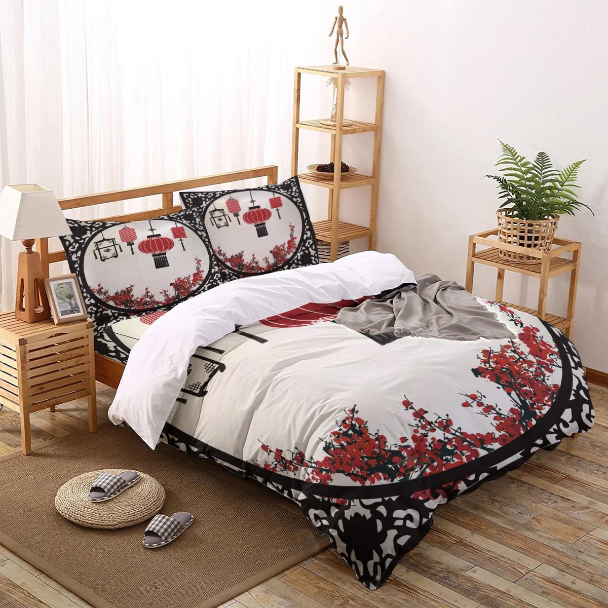 de cama con estampado de linterna tradicional china, funda nórdica suave de tamaño Queen y King, juego de sábanas, Sábana de almohada|Juegos de ropa de cama| - AliExpress