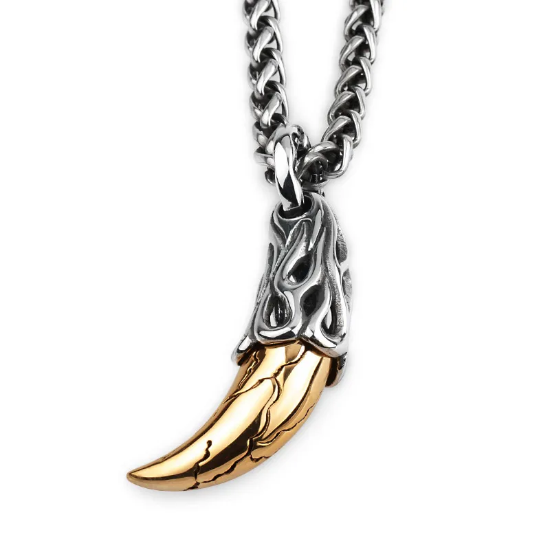 Кулон Мужской волчьи зубы ожерелье властные короткие титановые стальные модные