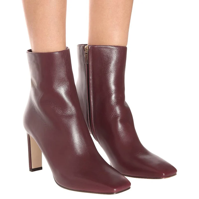 

2020 Spring/Autumn New Leather Ankle Boots For Women Square Toe High Heel Boots Winter Boots Ladies Fashion Runway Shoes Women