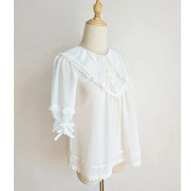 Short Sleeve Chiffon Blouse Pointed Collar Lolita