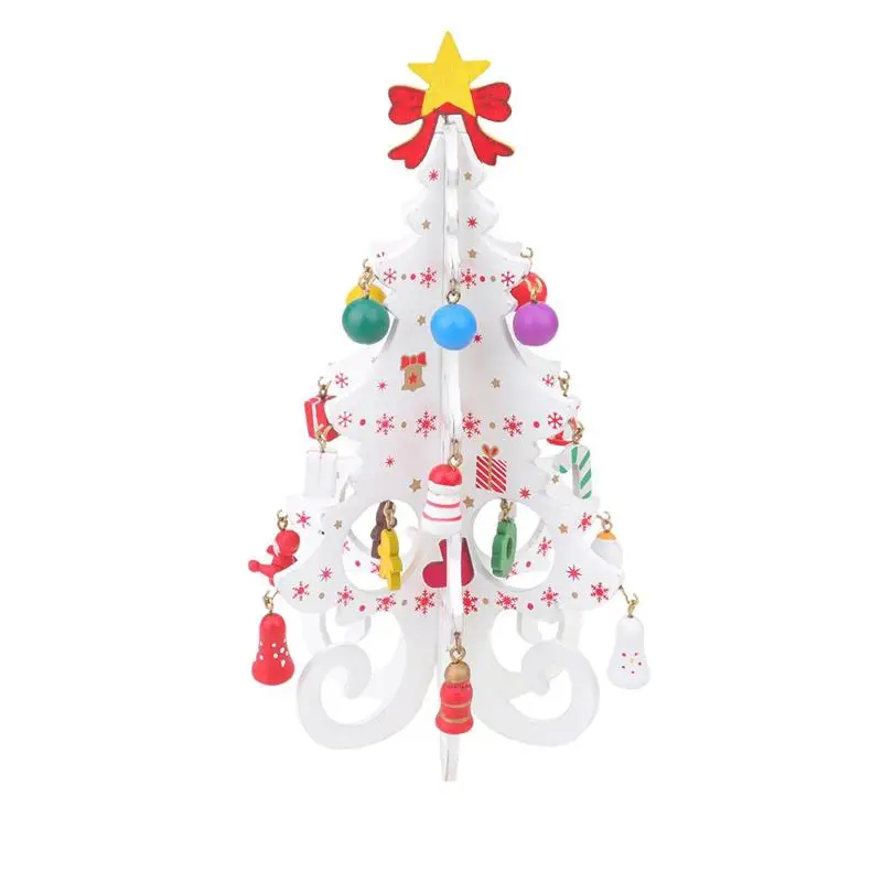 White Lovely Christmas Party DIY Christmas Tree Cartoon Kids Craft Xmas Trees Decor for Home Office Ornaments - Color: White