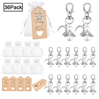 

36/48 Sets Angel Keyring Key Chain Organza Bag Lucky Horseshoe Christening Wedding Party Favors Baby Shower Gifts