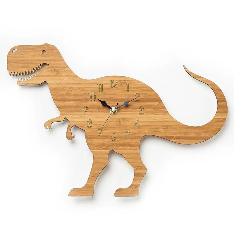 Bamboo Wood Cartoon Dinosaur Wall Clock A  