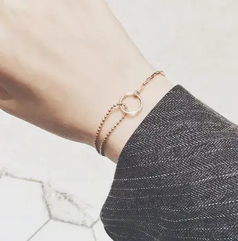 

Hongcheng Jewelery Simple Rose Gold Bracelets with Asymmetric Round Circle Pendant Titanium Steel Trendy Bracelet for Lady HCS13