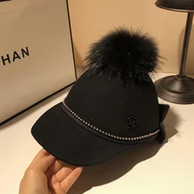 01912-xushen Зимняя шерстяная женская шапка для верховой езды с помпоном и жемчужинами, женские шерстяные Козырьки Шляпы