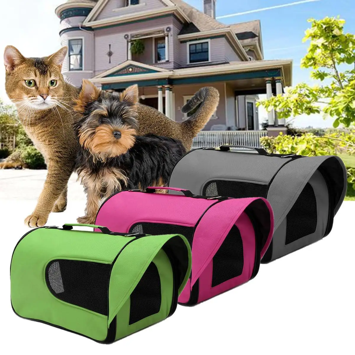 

Breathable Eave Shade Pet Dog Puppy Cat Carrier Shoulder Bag Tote Handbag Travel Oxford Cloth 31x21x20cm Grey Pink Green