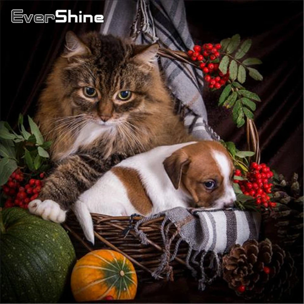 Evershine Diamond Embroidery Cat Rhinestones Pictures Painting Cross Stitch Full Drill Square Christmas Gift Art | Дом и сад