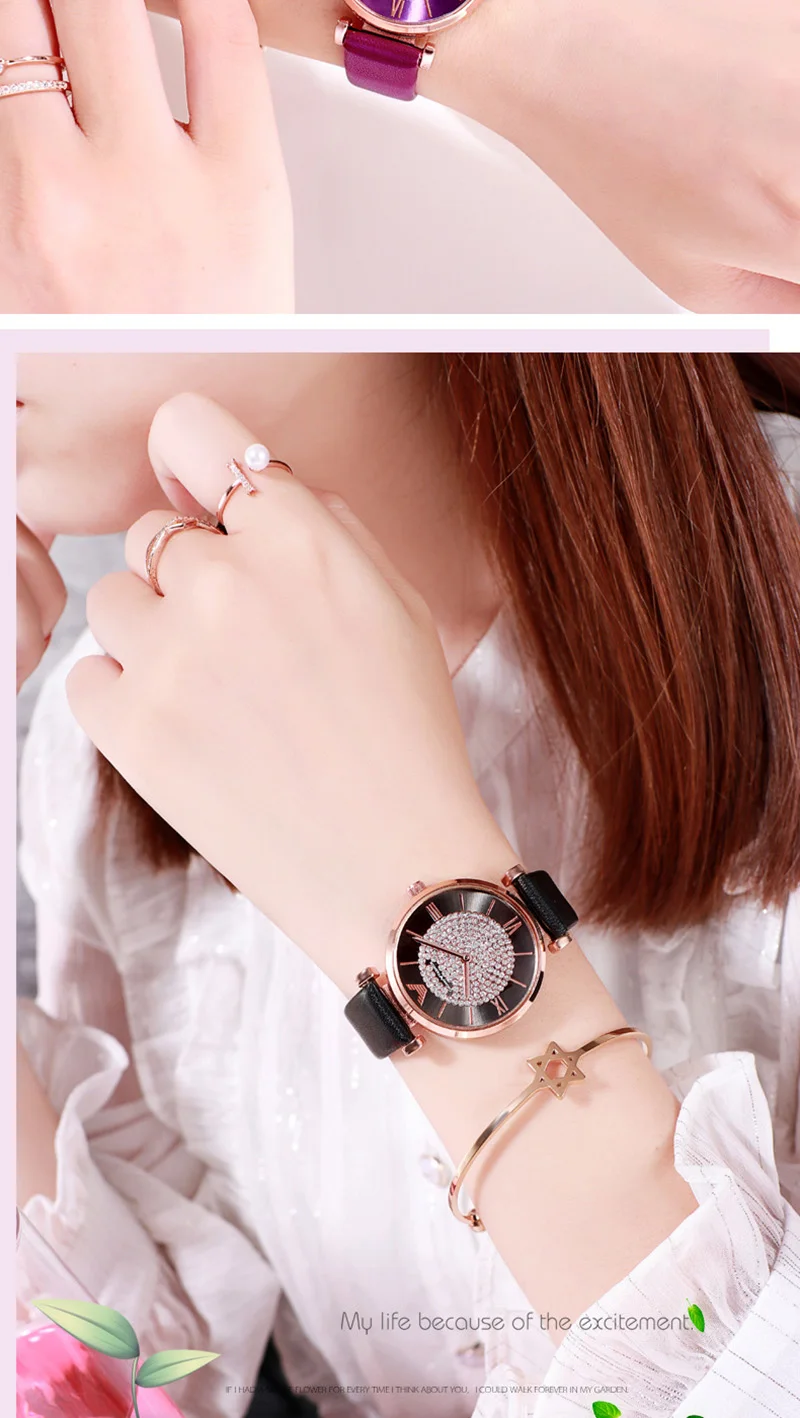 Лидирующий бренд роскошные женские часы модные бриллиантовые звездное небо женские кварцевые кожаные часы магнитная пряжка Геометрическая поверхность женские