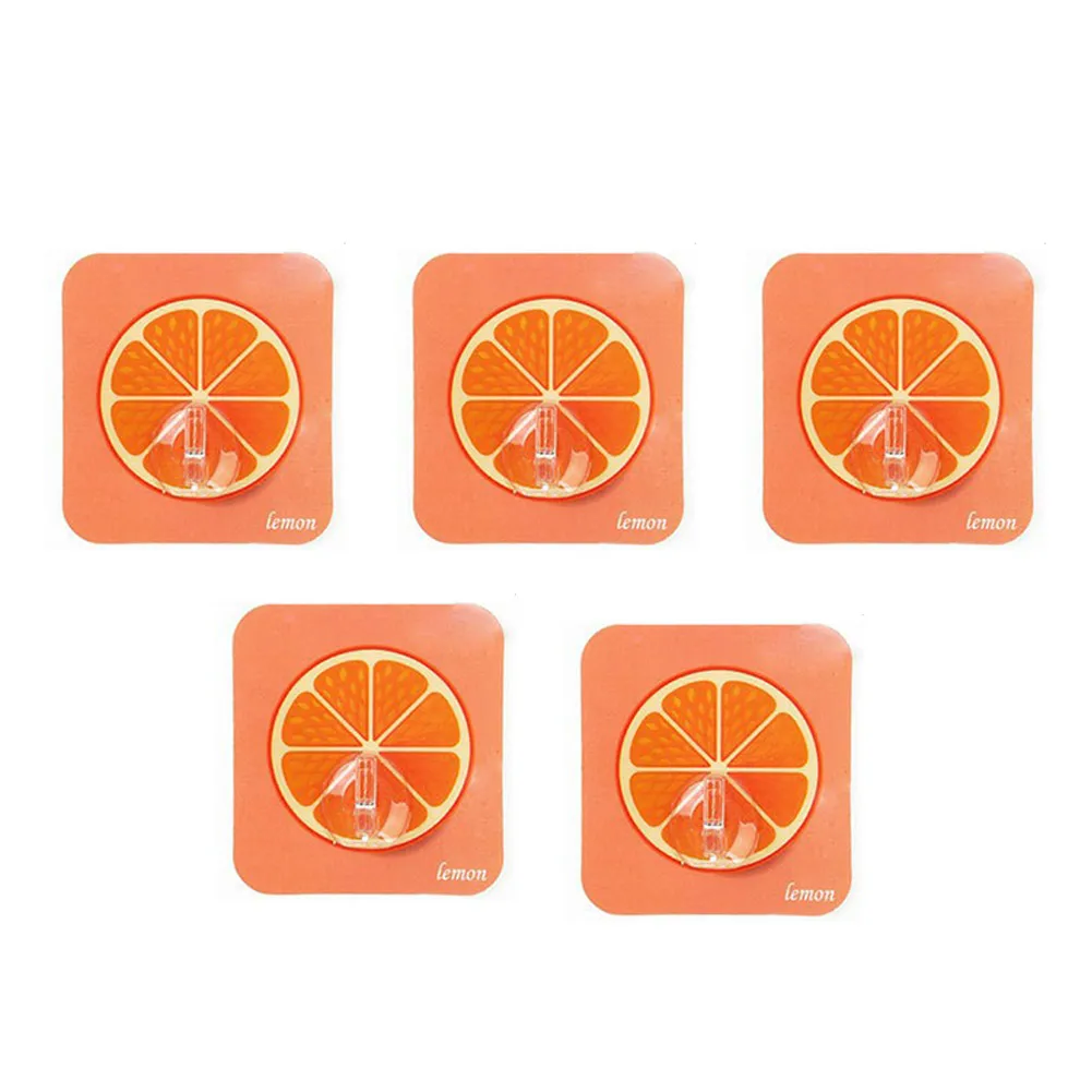 orange 5 шт. красочные фруктовые настенные крючки, кухонные гаджеты, бесшовные крепкие самоклеющиеся дверные стены, крючки, вешалка, кухонные принадлежности - Цвет: orange