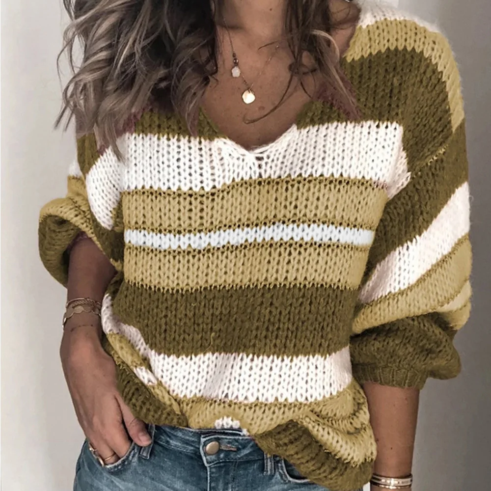 

Women Sweater Pink Sweaters and Pullovers Striped Fashion 2018 Woman Plus Size Winter Clothes Knitted 2019
