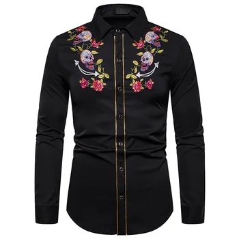 

Western embroidered men's shirts, tight long-sleeved shirts, buttons national style shirts