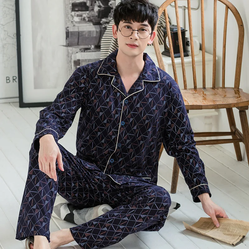 

497 # Diamond Lattice Cardigan Y Men Long Sleeve Casual Tracksuit Pajamas Two-Piece Set Series