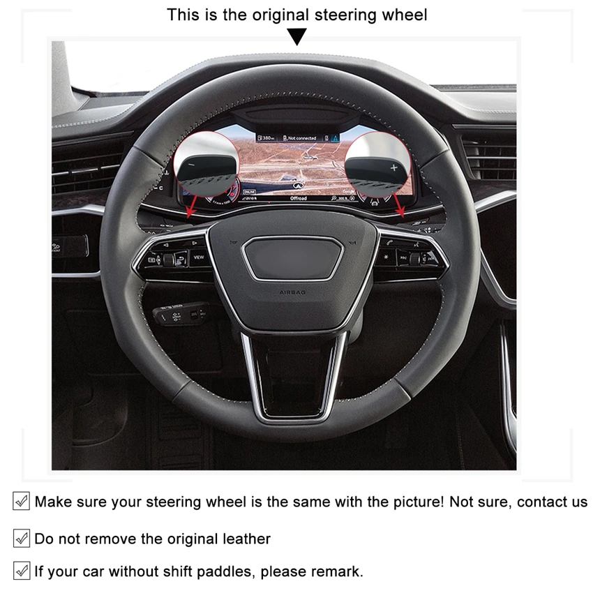Черный чехол на руль из искусственной кожи для Audi A6(C8) Avant Allroad- A7(K8)- S7