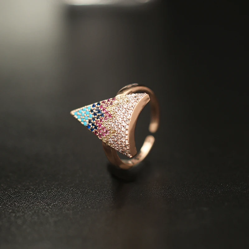 Gold Triangle Модные кольца с кубическим цирконием, Кристальное геометрическое кольцо для женщин, Золотое Ювелирное кольцо со стразами, Женские аксессуары, подарок - Цвет основного камня: Gold Triangle