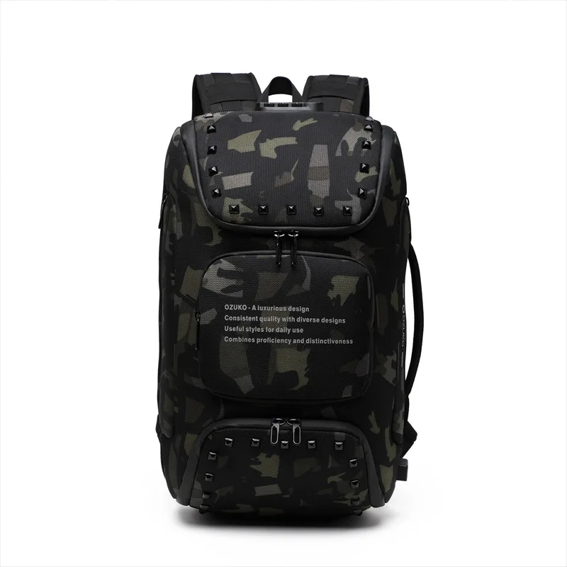 Camouflage OZUKO, многофункциональный мужской рюкзак, Противоугонный, водонепроницаемый, модный, USB, 15,6 дюймов, для ноутбука, сумка для обуви, мужской рюкзак, для путешествий, mochila - Цвет: Camouflage