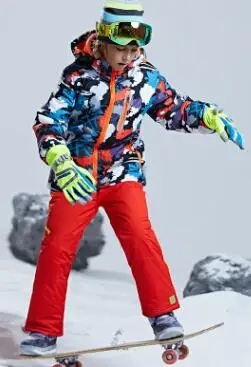 Детский комплект для сноуборда на-30 градусов, водонепроницаемая ветрозащитная детская Лыжная куртка и штаны, комплект из 2 предметов для мальчиков и девочек, зимний комбинезон - Цвет: 16