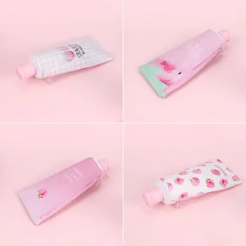 

Fashion Strawberry Toothpaste PU Pencil Case with Pencil Sharpener Storage Bag School Office Supplies Stationery Students Gifts