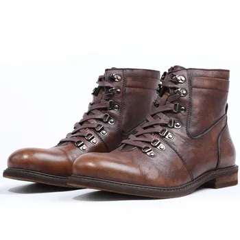 

Luxury Brand Fashion New Vintage Charm Mens Boots Genuine Leather Handmade Handsome Bullock Carved Boot For Man Male