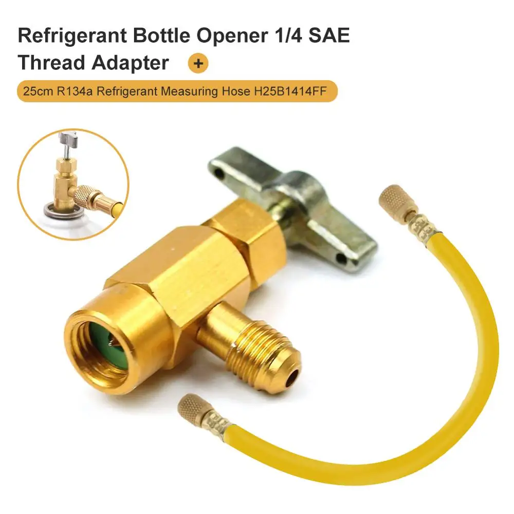 

Refrigerant Bottle Opener 1/4 SAE Thread Adapter R-134a Opener Valve Tool Auto Parts Adapter Refueling Conditioning Tool Set