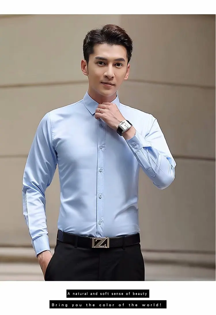 Camisa Masculina, мужские повседневные рубашки, модная Однотонная рубашка с длинным рукавом, приталенные деловые рубашки, Мужская одежда, мужские смокинги