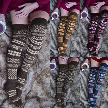 

Stockings Socks Tights mujer Women Stripes Black White Knee Socks Warm Thigh High Long Stockings Over Knee Socks Xmas #1027