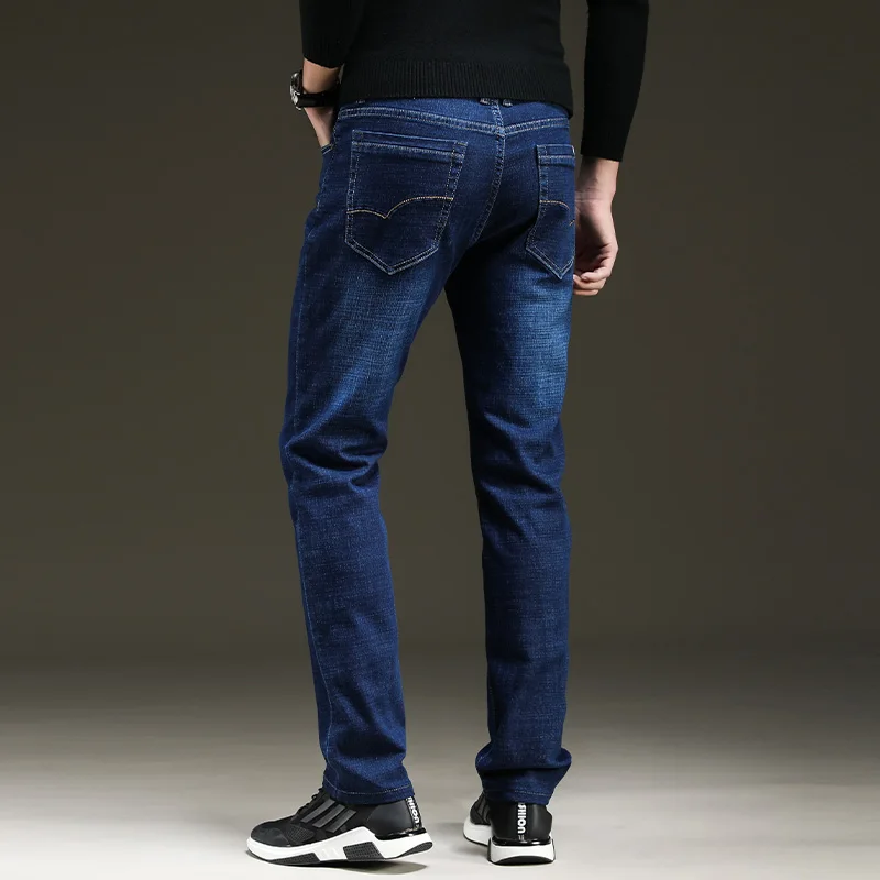 Brand Men's Jeans 2019 Classic Style Autumn Winter Business Casual Blue Black Elastic Straight Long Pants High Quality Jeans Brand Men's Jeans 2019 Classic Style Autumn Winter Business Casual Blue Black Elastic Straight Long Pants High Quality Jeans