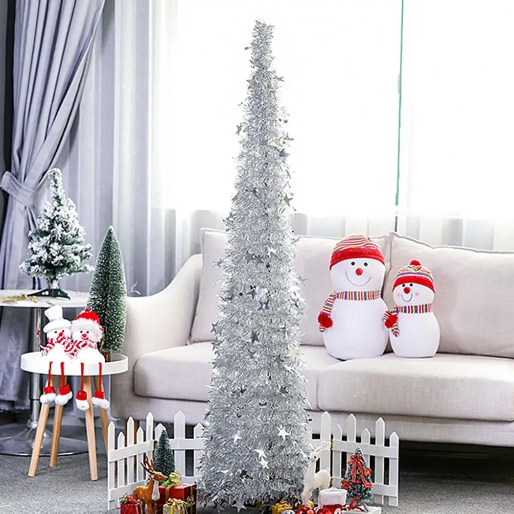 Retractable Folding Christmas Tree Indoor Outdoor Home Silver/Blue/Red/Gold/Green Office Decoration
