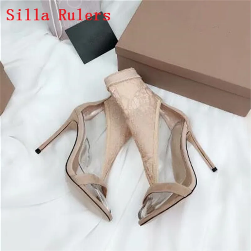 Fashion Red Nude Lace High Heels Summer Ankle Boots Women Sandals Cut Outs Gladiator Sandals Women Shoes Woman Sandalias Mujer (3)