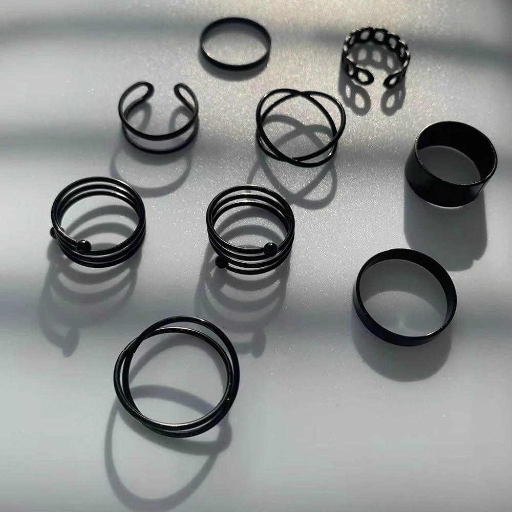 Vintage Black Rings Set For Men and Women Metal Punk